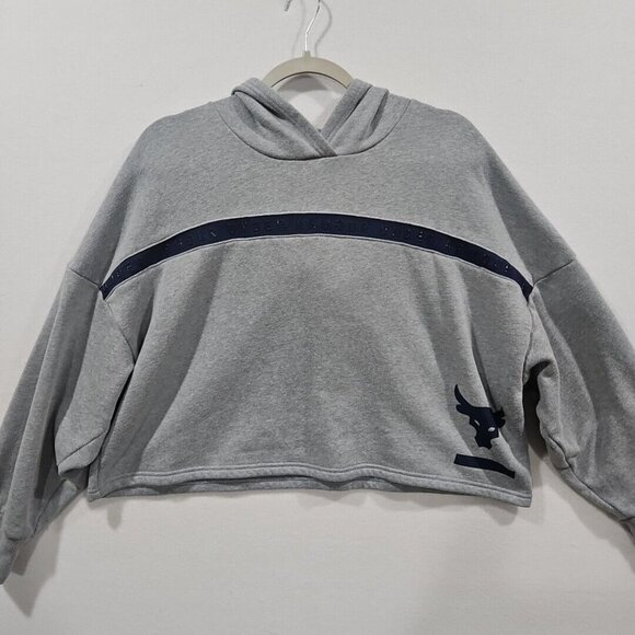 Under Armour Project Rock Womens Size M Loose Gray Fleece Crop Hoodie Sweatshirt - Picture 1 of 10